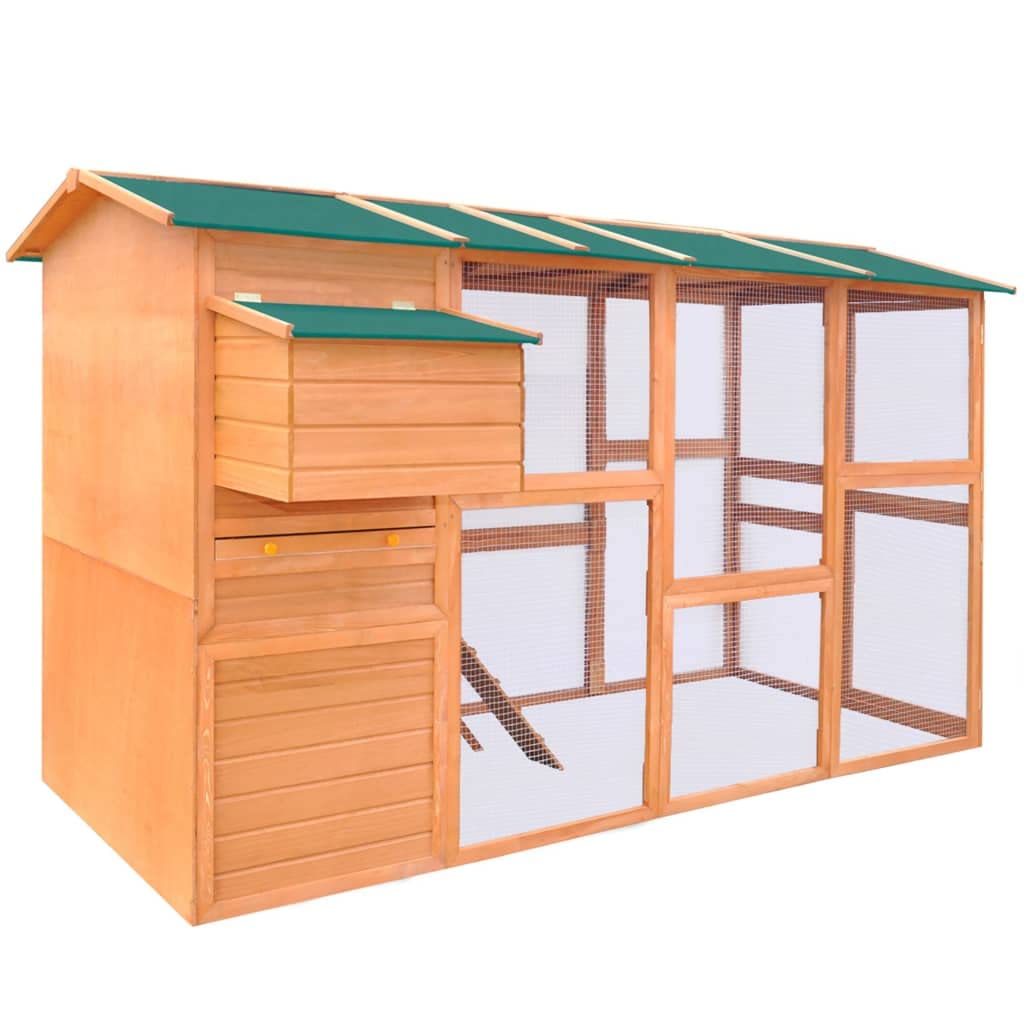vidaXL Chicken Coop and Run, Hen House with Nesting Box and Ramp, Chicken Cage, Poultry Cage for Ducks Rabbits Small Animals, Solid Pinewood
